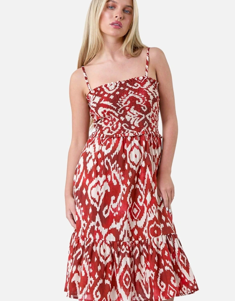 Petite Aztec Strappy Shirred Dress