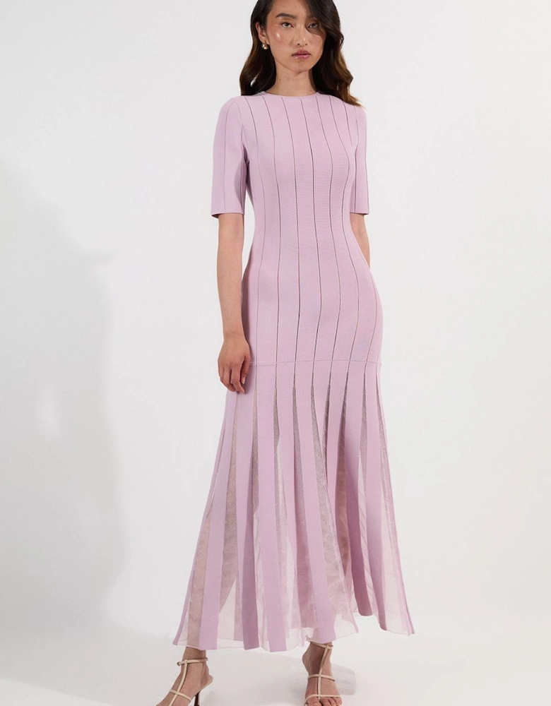 Viscose Blend Filament Full Skirt Knit Midi Dress