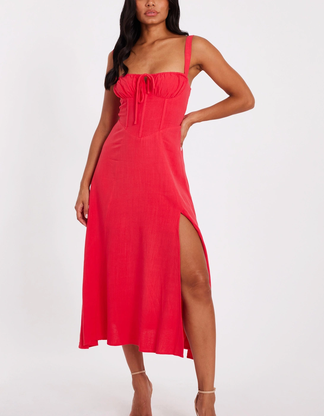 Red Corset Detail Midaxi Dress, 2 of 1