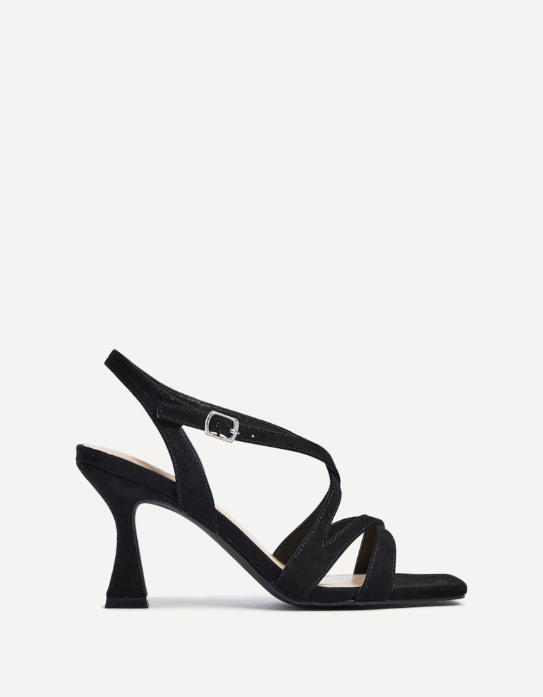 Liberty Black Faux Suede Square Toe Caged Heel