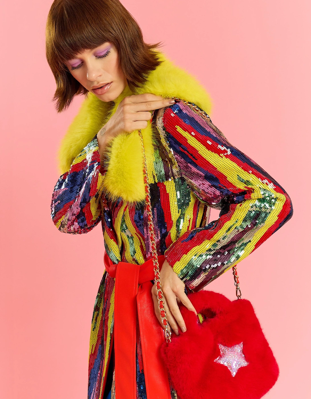 Red Bamboo Lyocell Faux Fur Sequins Star Bag, 3 of 2