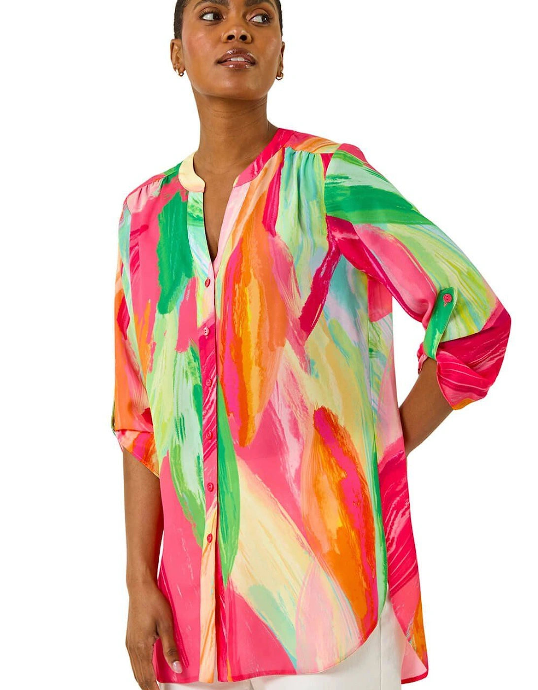 Abstract Print V-Neck Button Blouse, 2 of 1