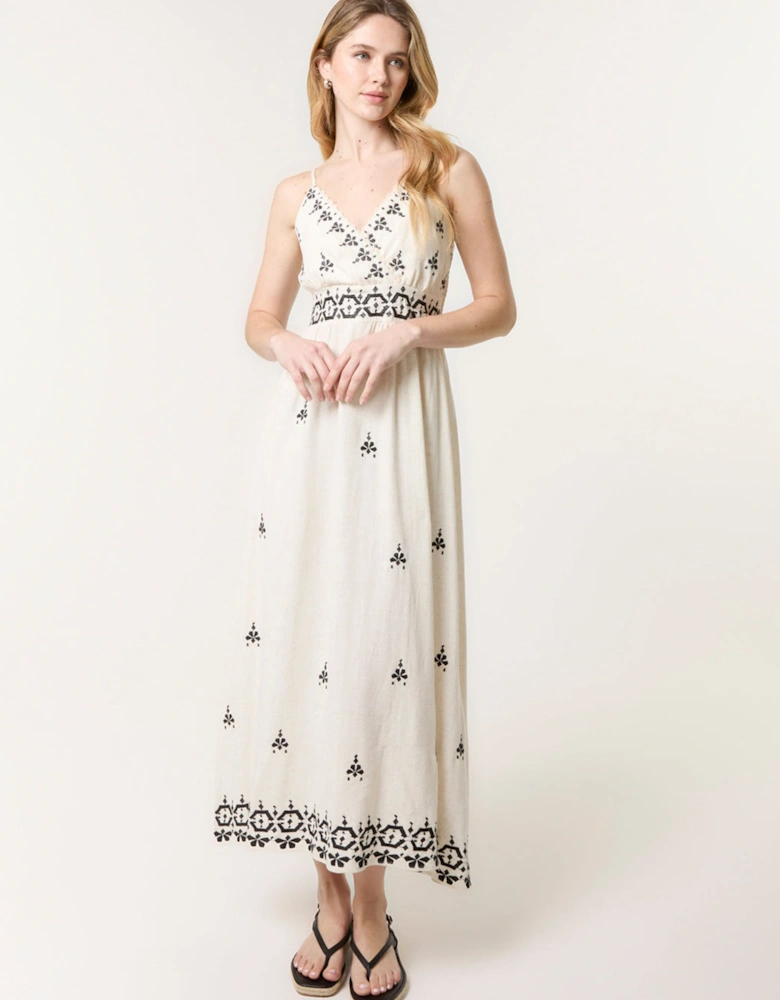 Off White Embroidered Sleeveless Maxi Dress