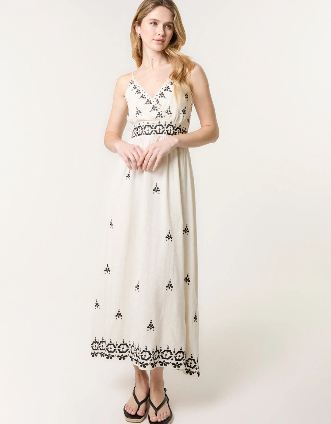 Off White Embroidered Sleeveless Maxi Dress, 2 of 1