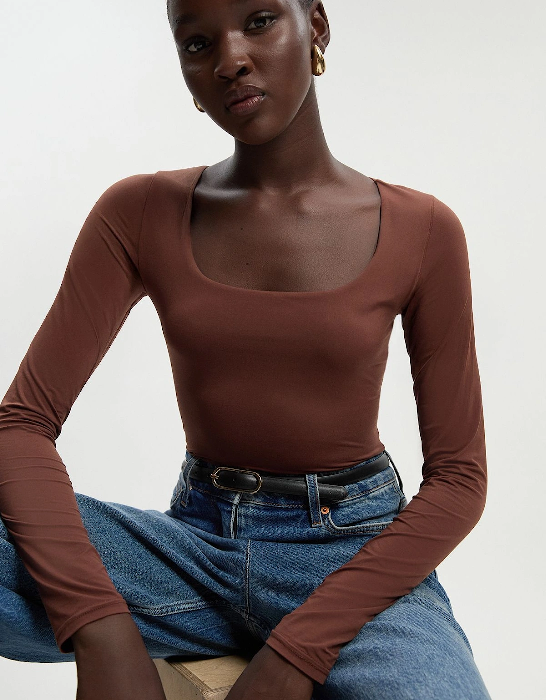 Scoop Neck Long Sleeve Contour Jersey Bodysuit, 2 of 1