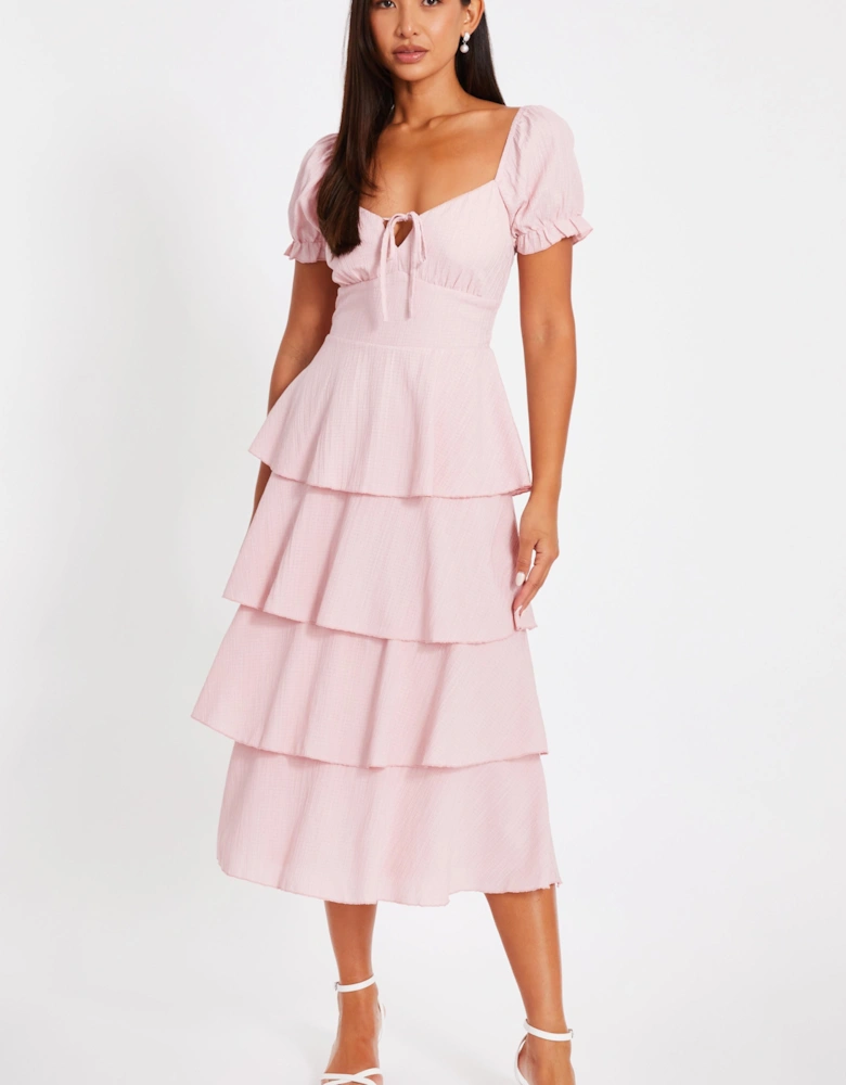 Pale Pink Tiered Midi Dress