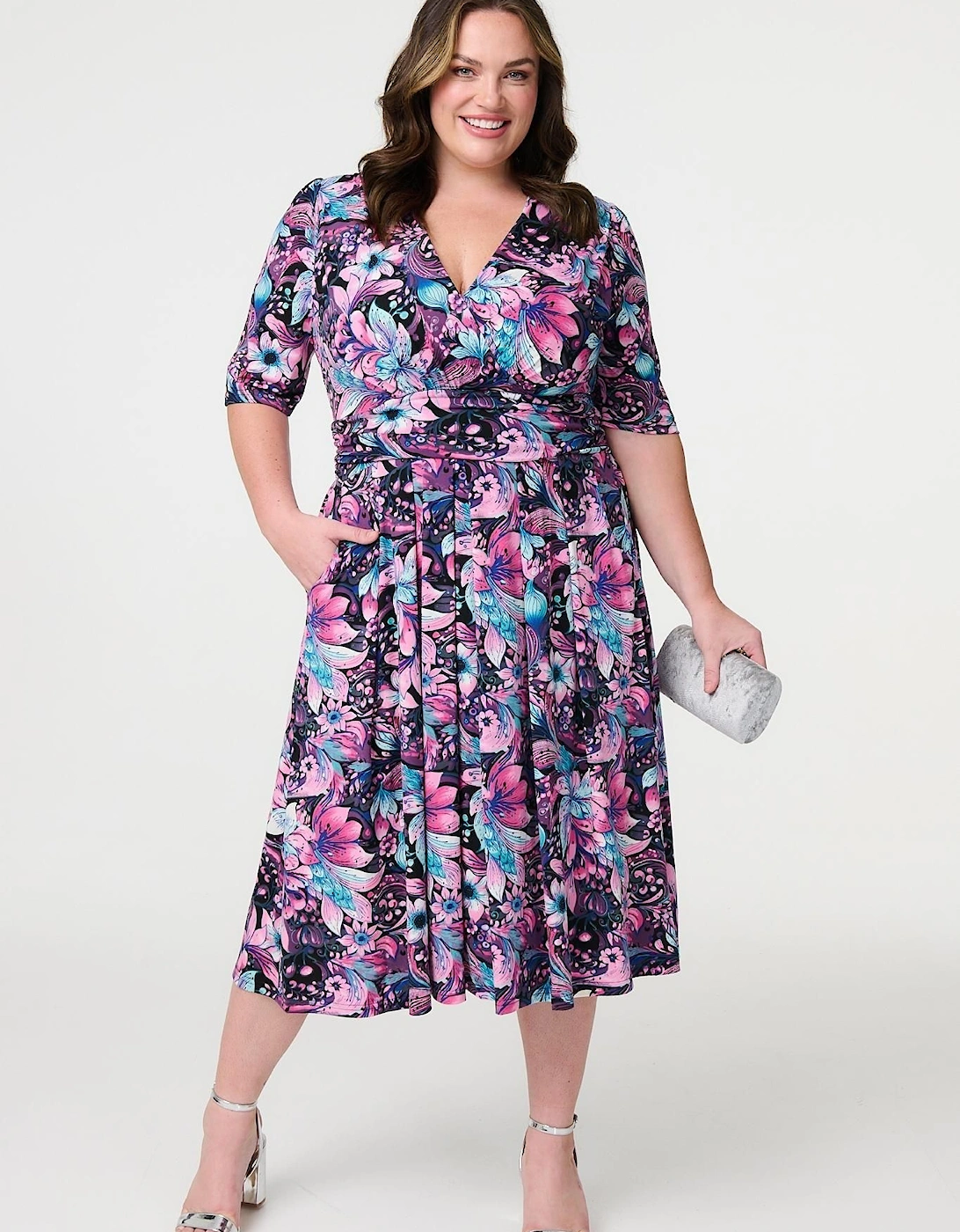 Floral Faux Wrap Front Midi Dress, 2 of 1