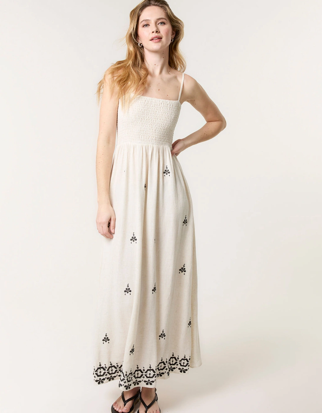 Off White Shirred Bandeau Linen Maxi Dress, 2 of 1