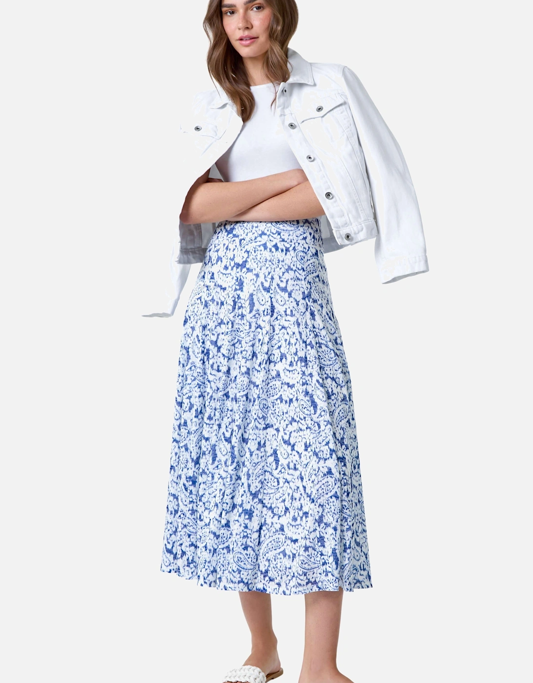 Elastic Waist Paisley A Line Midi Skirt, 2 of 1