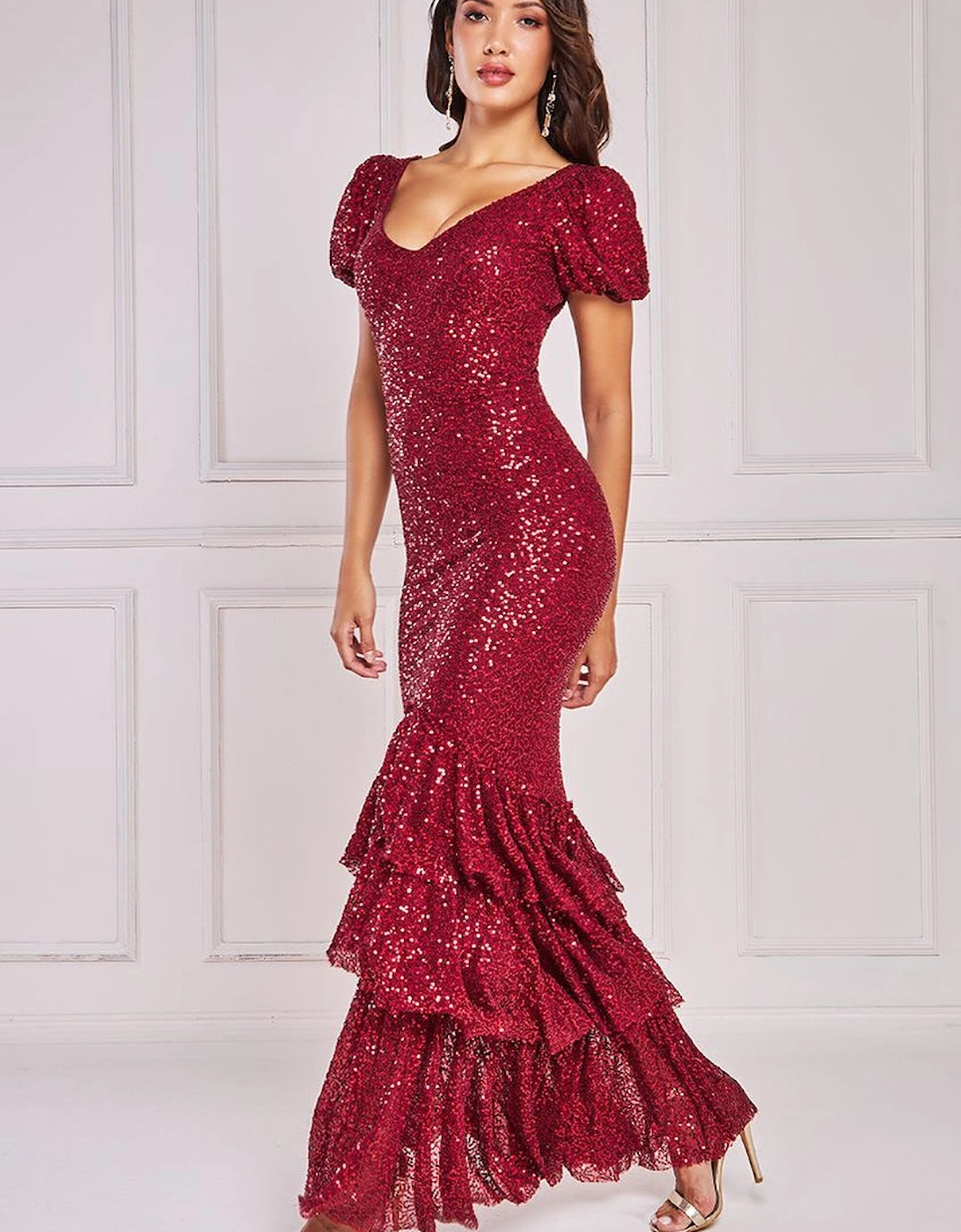 Puff Sleeve Tiered Hem Maxi Dress, 2 of 1