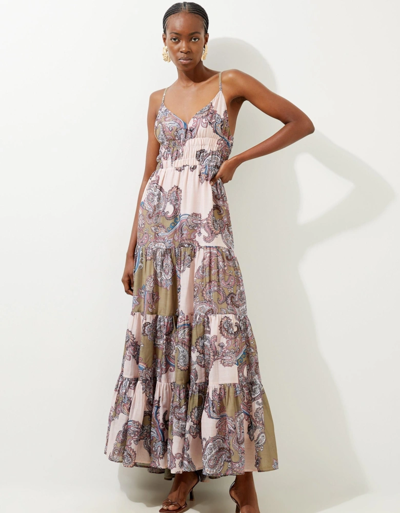 Petite Printed Paisley Maxi Cotton Woven Sun Dress