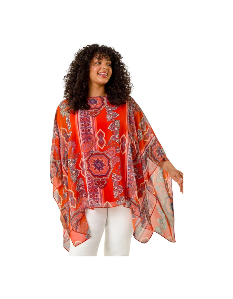 Curve Ikat Paisley Asymmetric Overlay Top