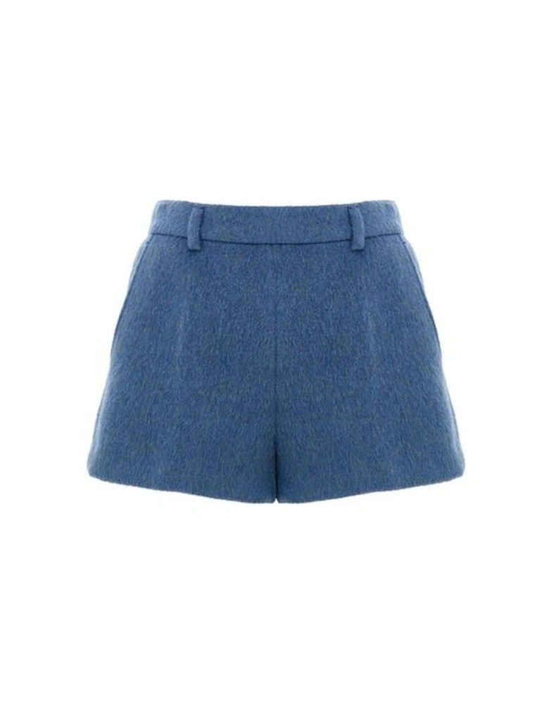 Wool Mohair Blend Shorts with Embroidered Logo and Side Zip-