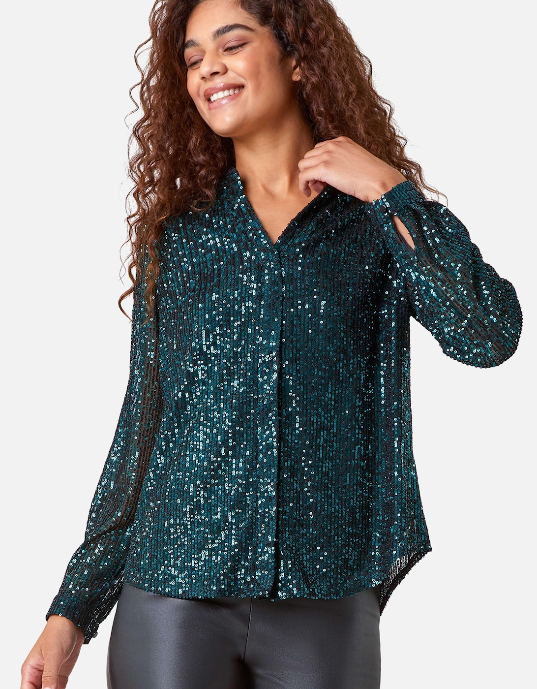 Sequin V-Neck Stretch Blouse, 2 of 1