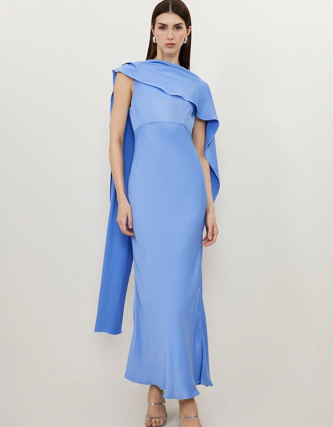 Tall Viscose Satin Draped Midi Dress, 2 of 1