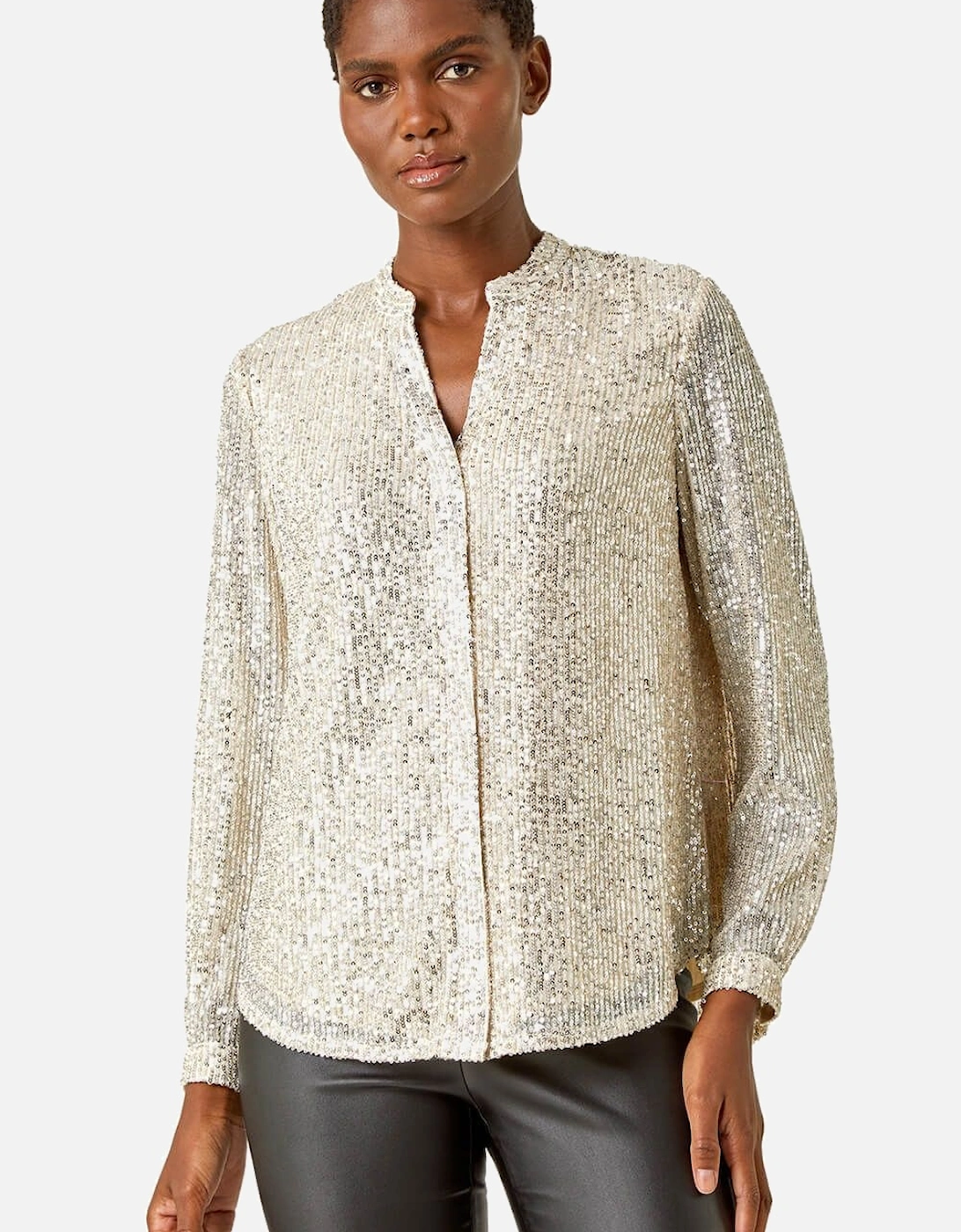 Sequin V-Neck Stretch Blouse, 2 of 1