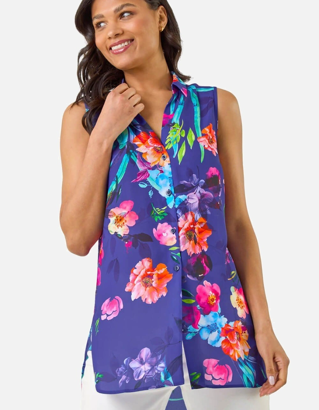 Floral Leaf Print Longline Button Blouse, 2 of 1