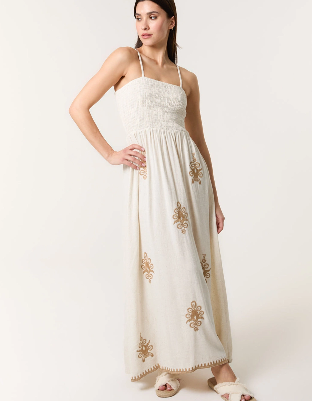 Off White Shirred Maxi Dress, 2 of 1