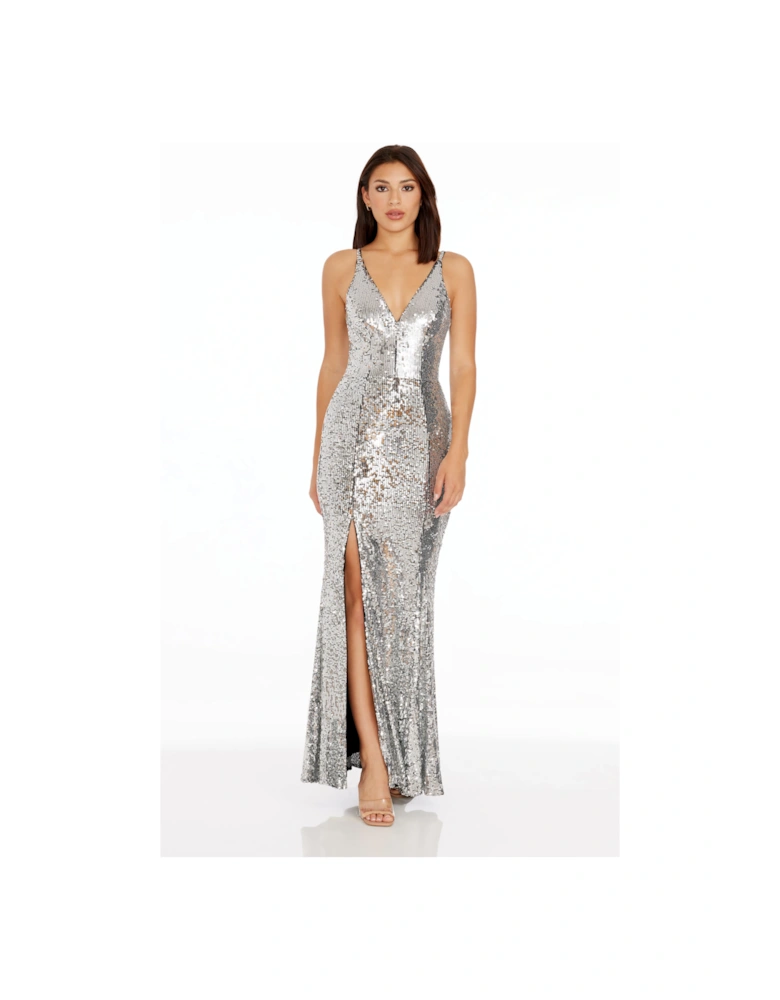 Iris V Neck Bodycon Sequin Maxi Dress Sequin