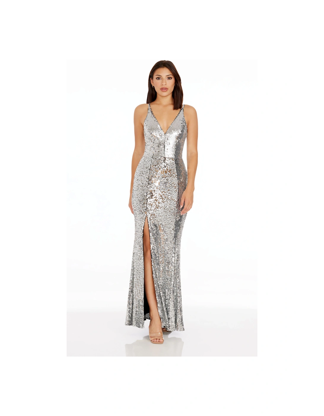 Iris V Neck Bodycon Sequin Maxi Dress Sequin, 2 of 1