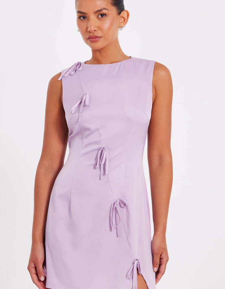 Lilac Satin Bow Mini Dress