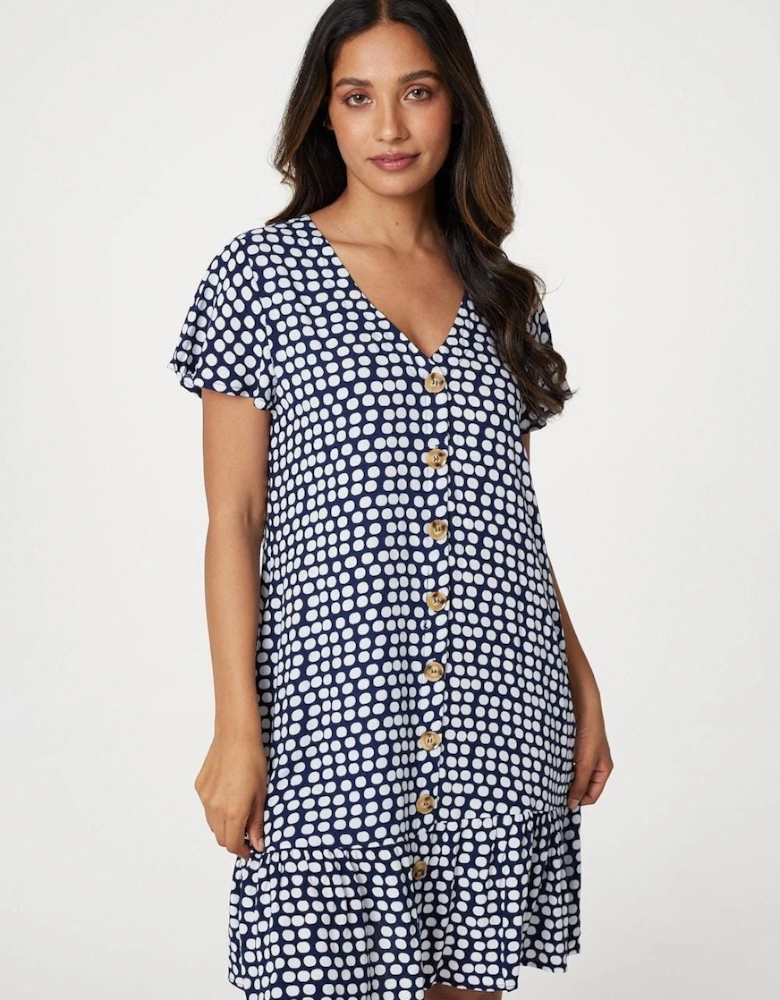 Spotty V-Neck Button Front Dress