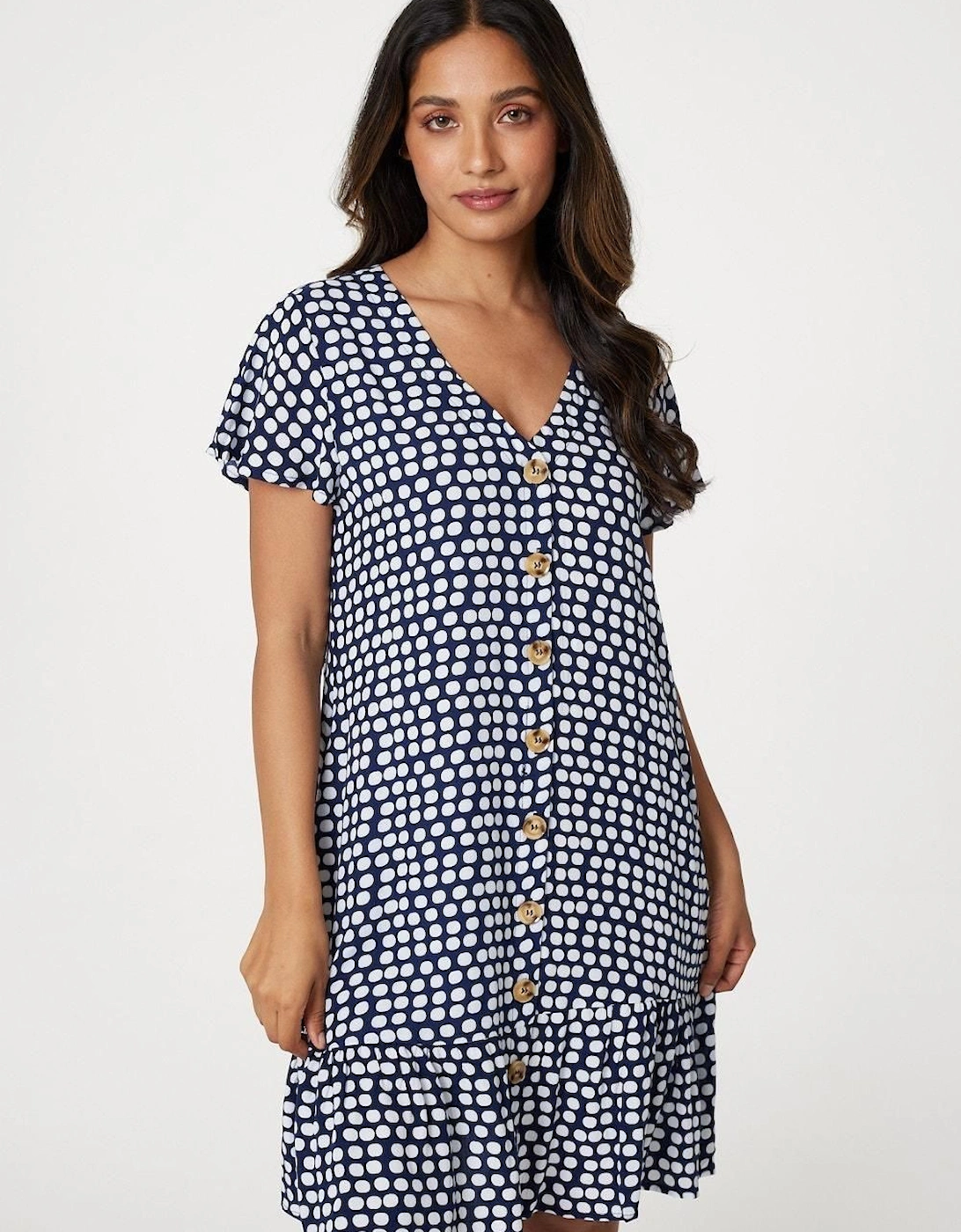 Spotty V-Neck Button Front Dress, 2 of 1