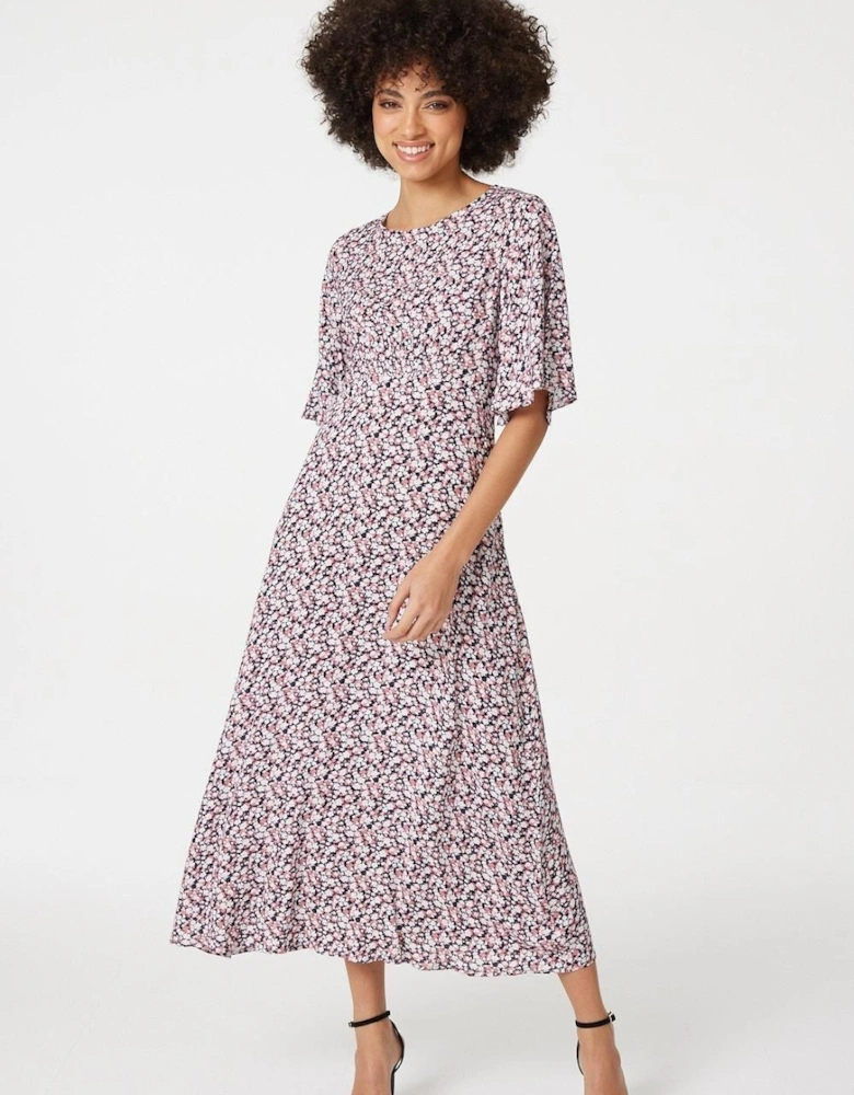 Floral Angel Sleeved Midi Dress