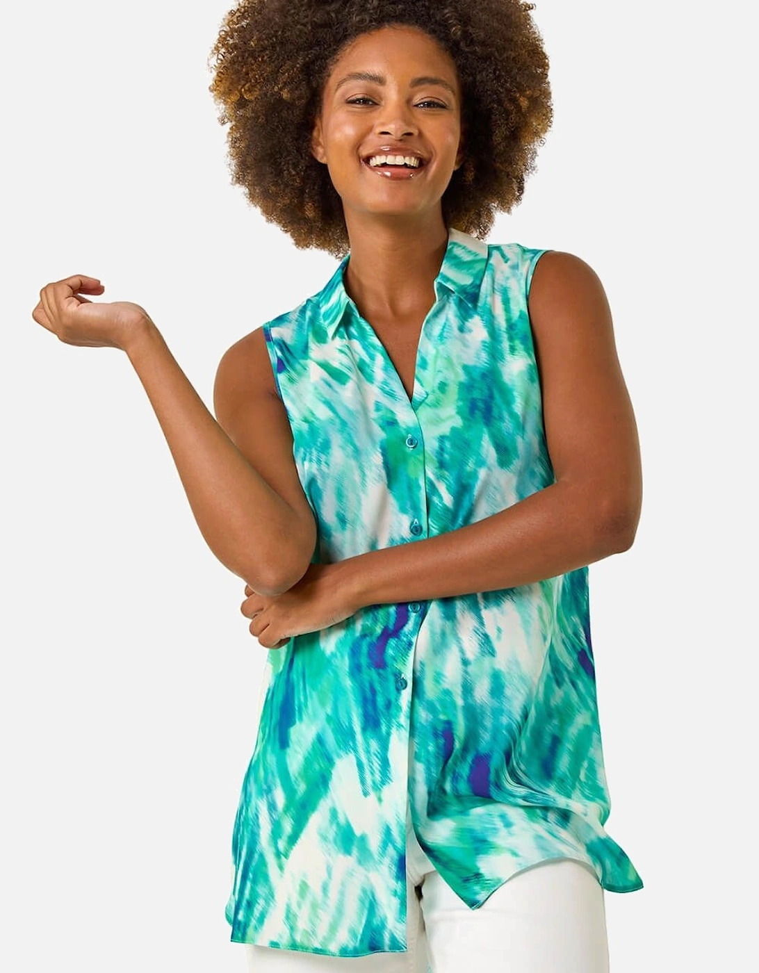 Abstract Print Button Longline Blouse, 2 of 1