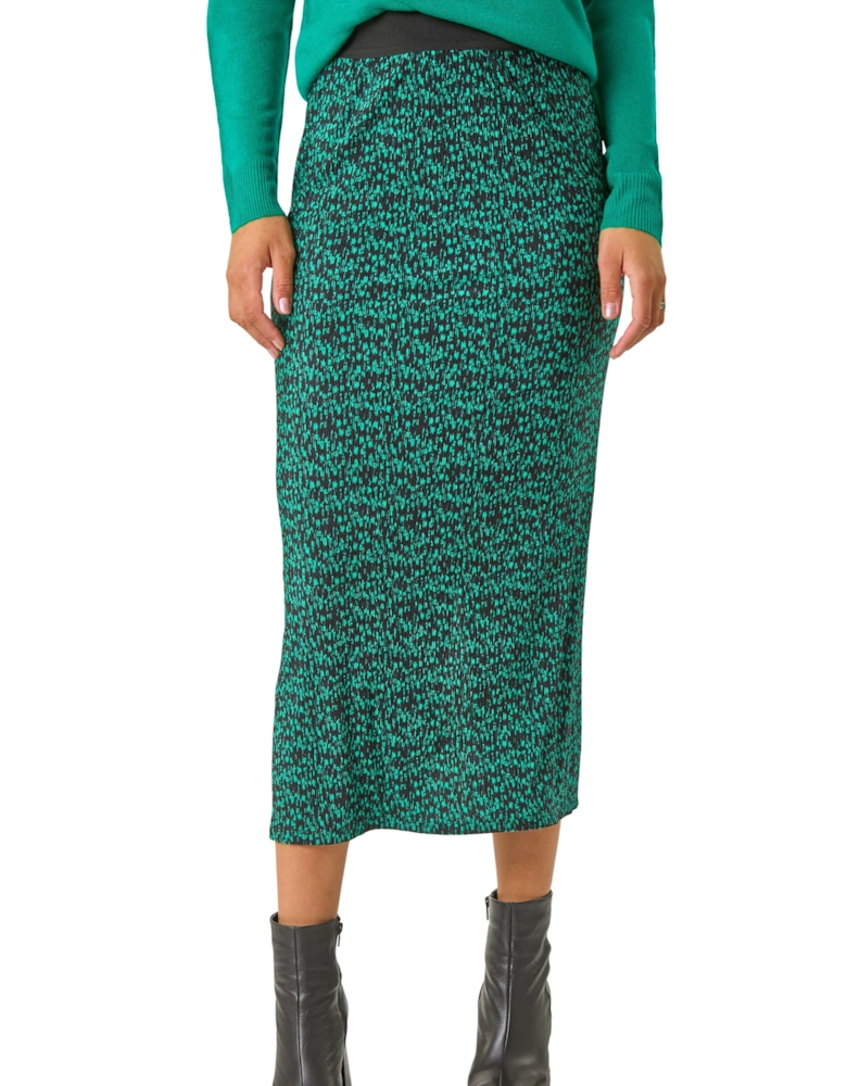 Plisse Spot Print Stretch Maxi Skirt