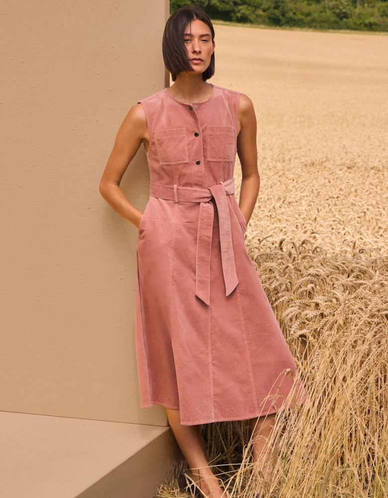 Stretch Cord Belted Midi Dress