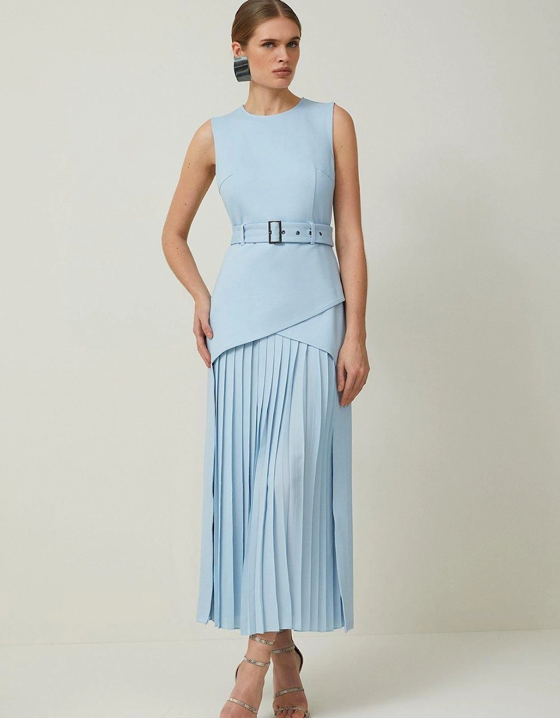 Ponte And Georgette Jersey Pleated Maxi Dress, 2 of 1