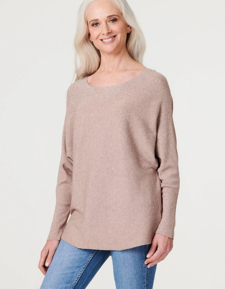Embellished Long Sleeve Knit Top