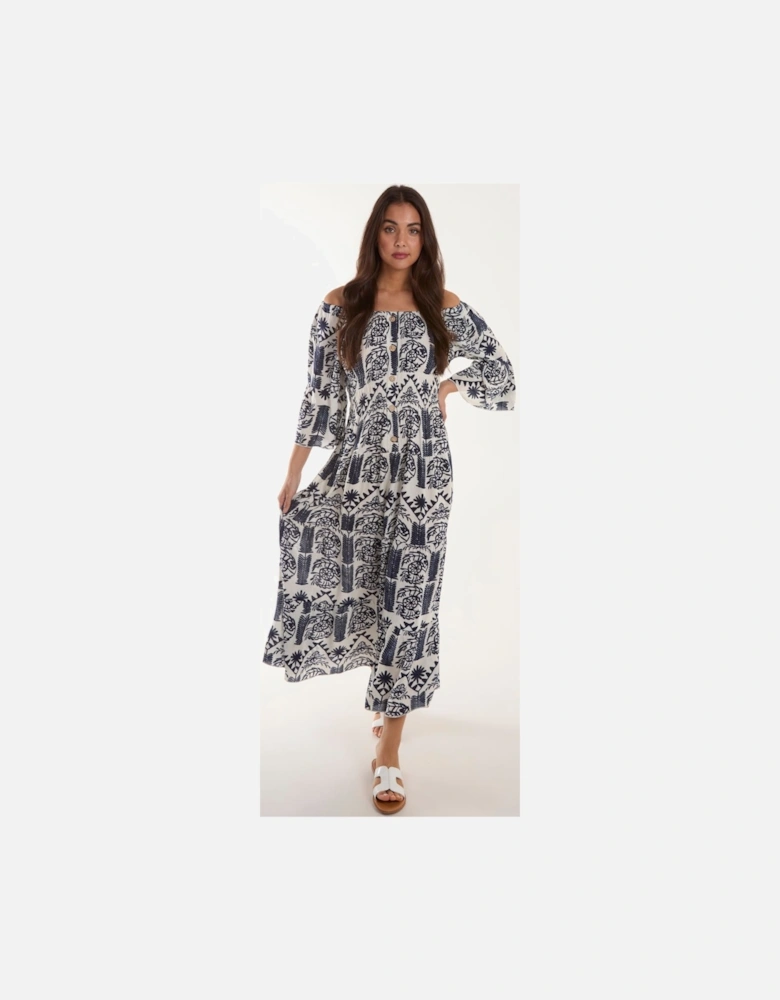Printed Coconut Button Dress