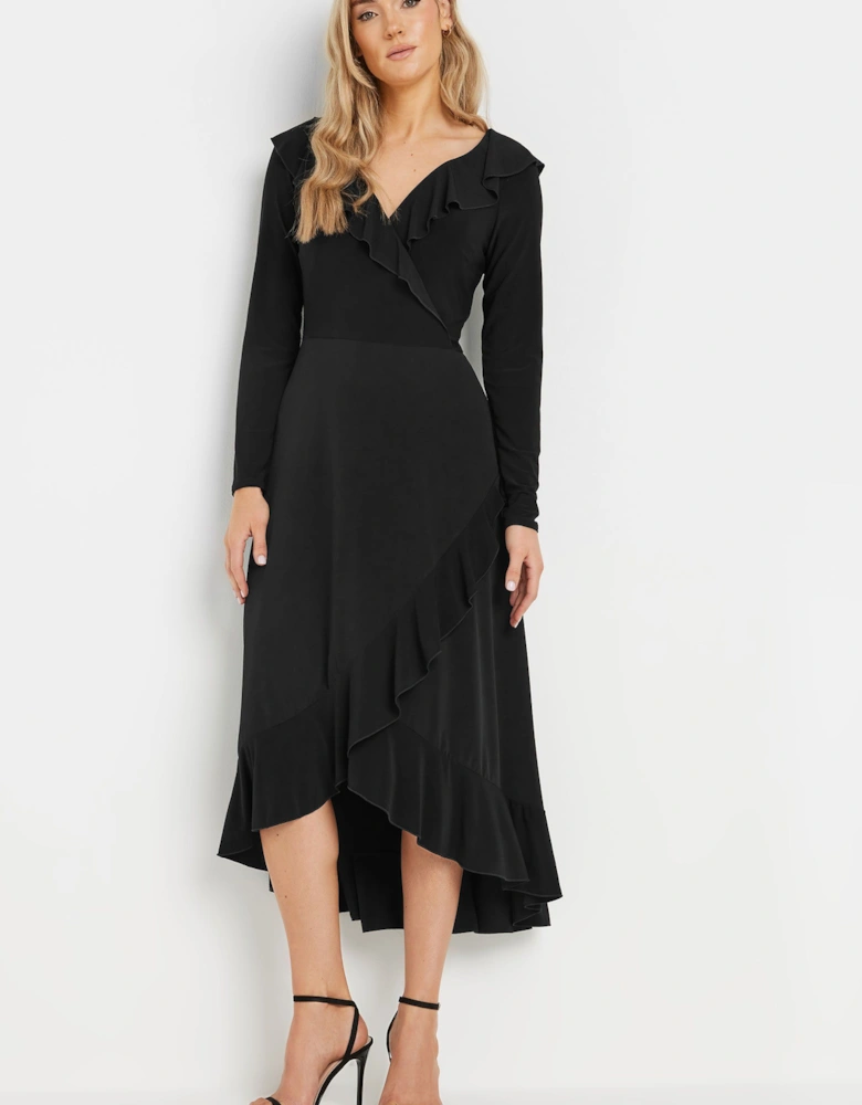 Tall Long Sleeve Wrap Frill Dress