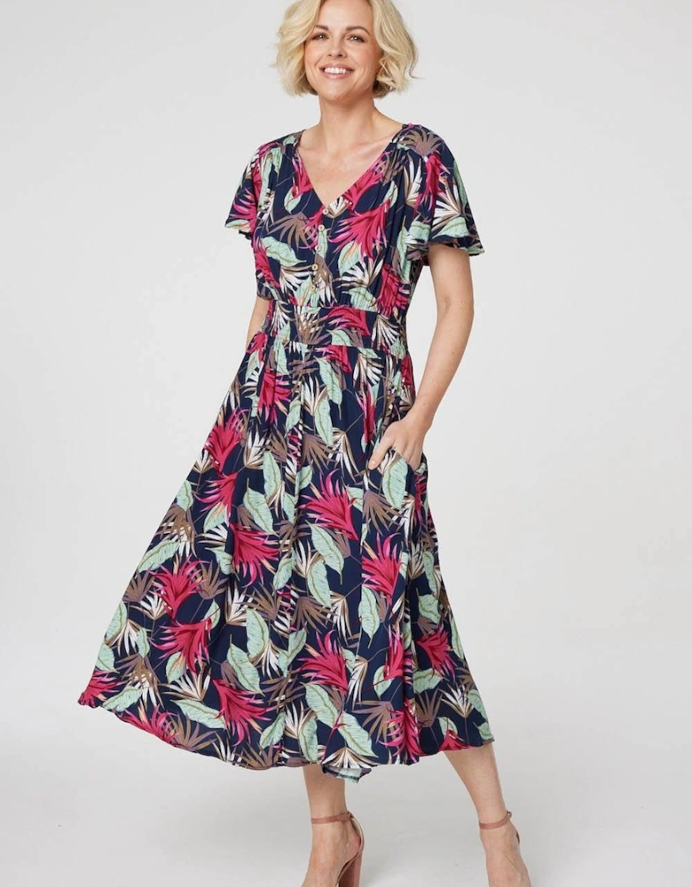 Leaf Print  Midi Skater Dress