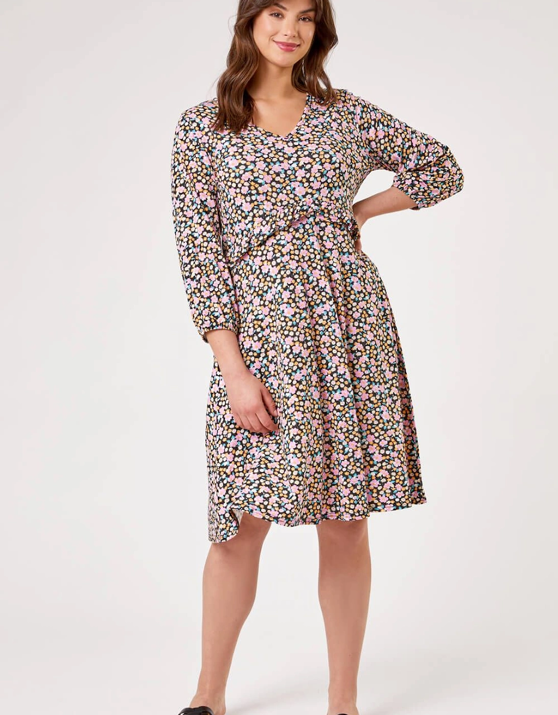 Curve Frill Detail Floral Print Dress, 2 of 1