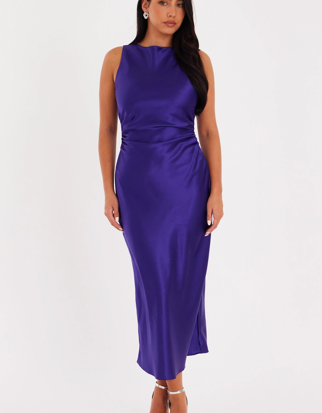 Purple Satin Ruched Midi Dress, 2 of 1