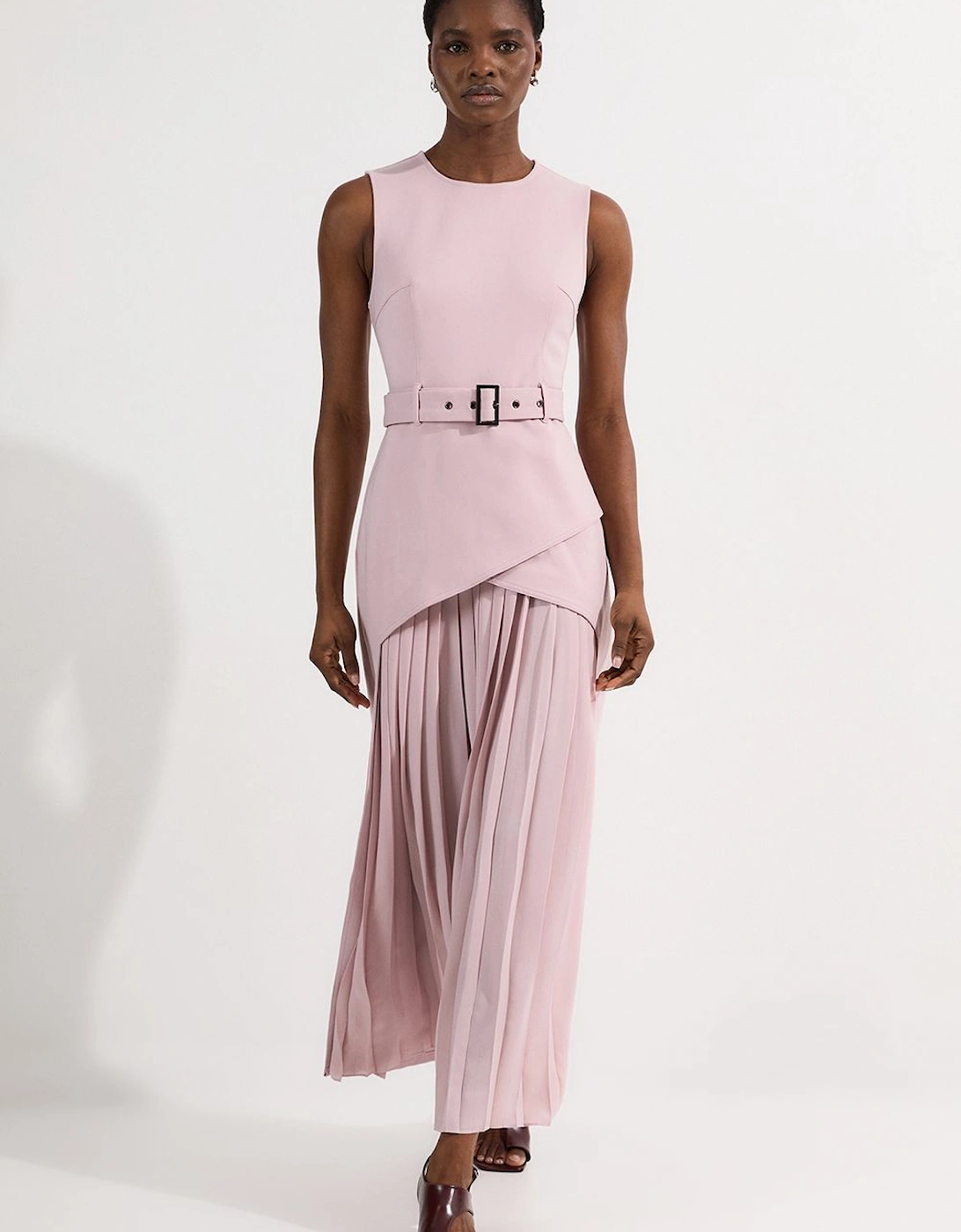 Ponte And Georgette Jersey Pleated Maxi Dress, 2 of 1