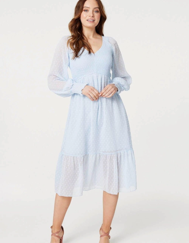 Embossed Polka Dot Smock Dress