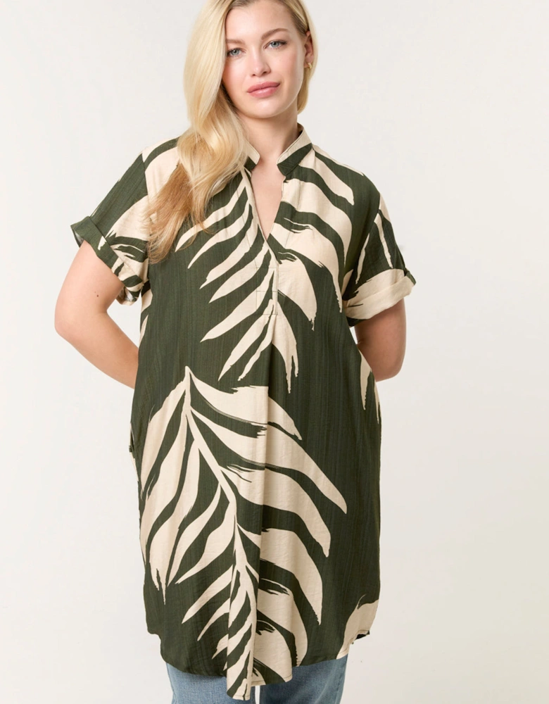 Khaki Palm Print Tunic Top