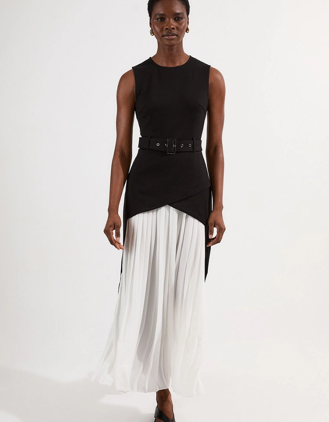 Ponte And Georgette Jersey Pleated Maxi Dress, 2 of 1
