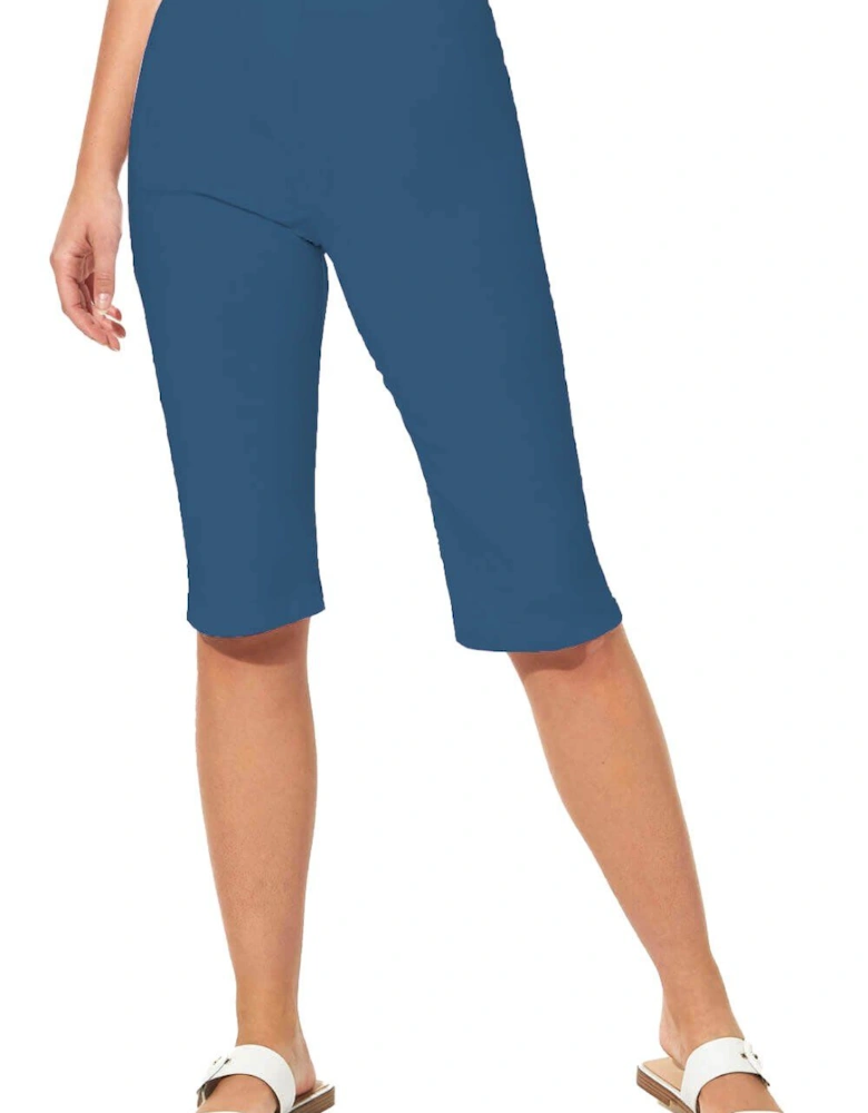 Stretch Knee Length Elastic Waist  Shorts
