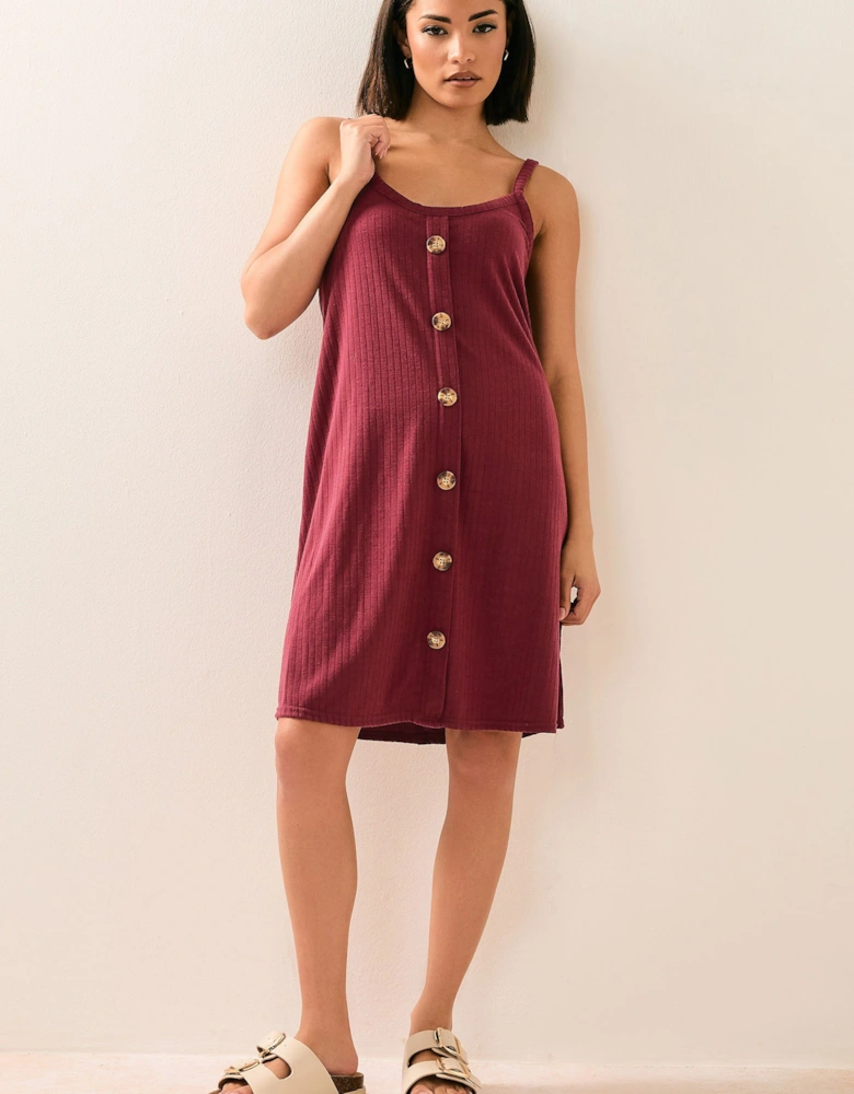 Petite Ribbed Button Mini Dress