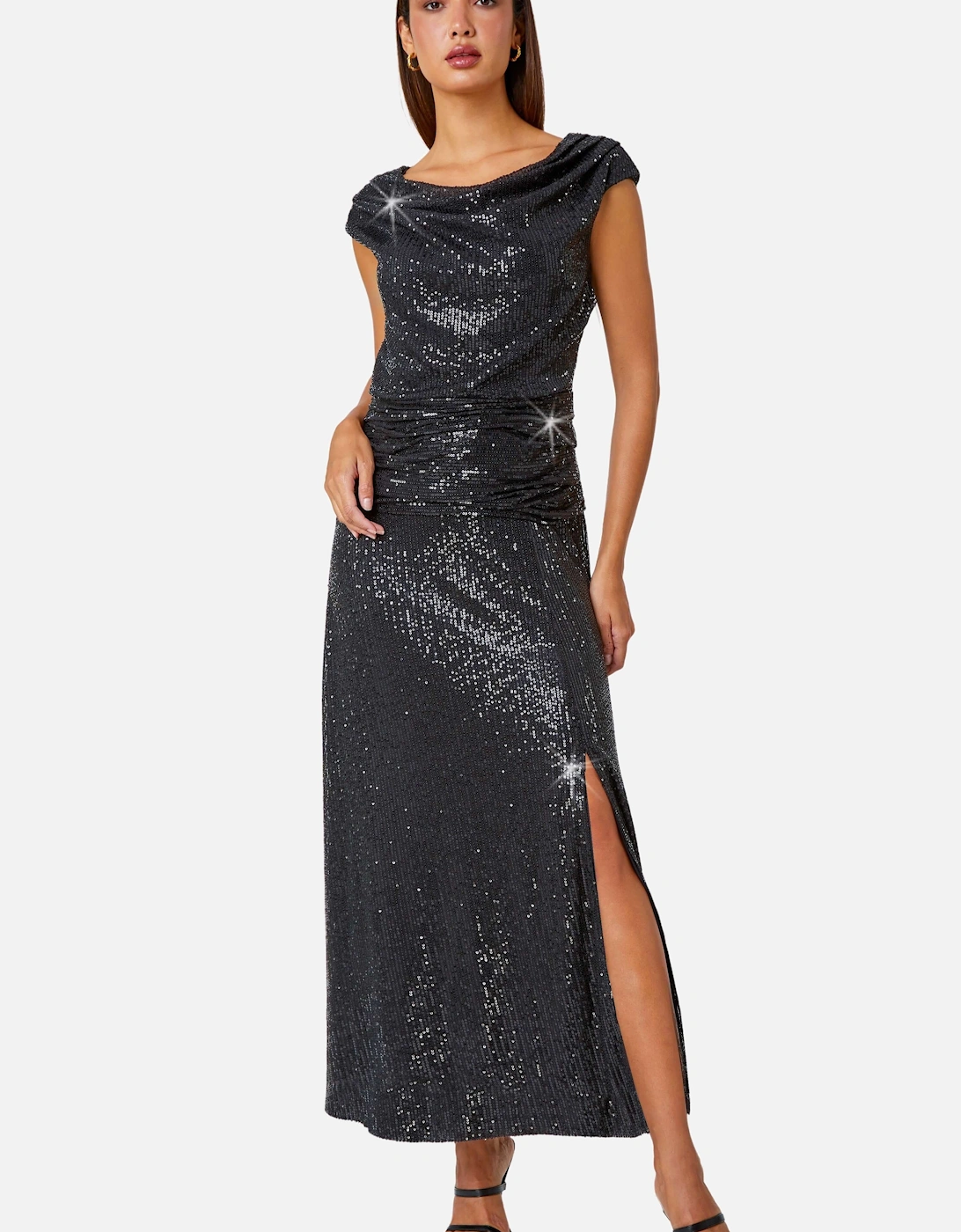 Sequin Cowl Neck Maxi Stretch Dress, 2 of 1