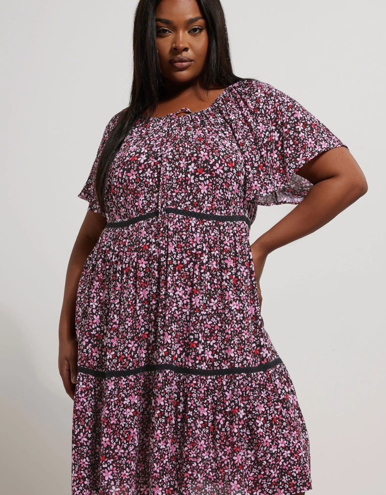 Ditsy Floral Tie Neck Mini Dress