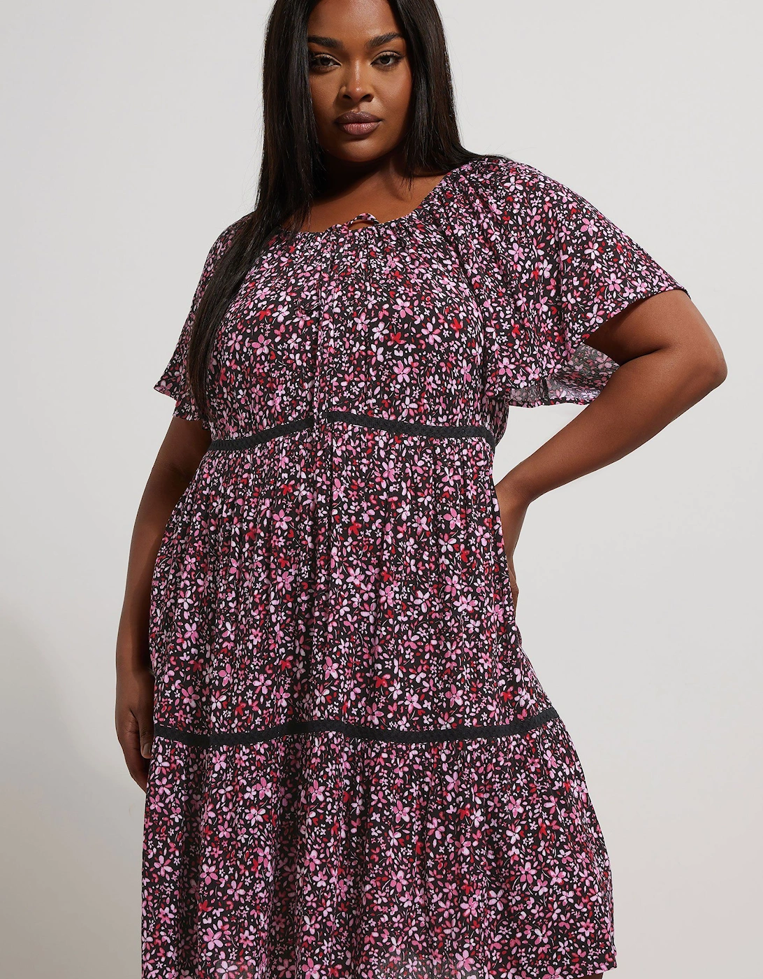 Ditsy Floral Tie Neck Mini Dress, 2 of 1