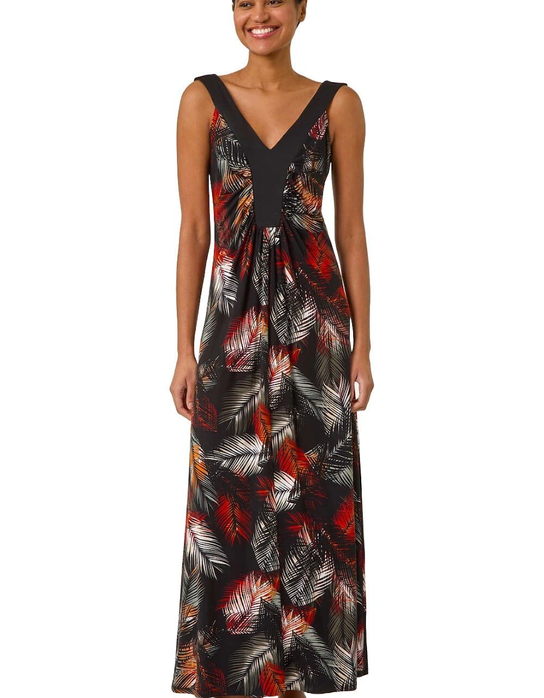 Palm Print Contrast Band Maxi Dress, 2 of 1
