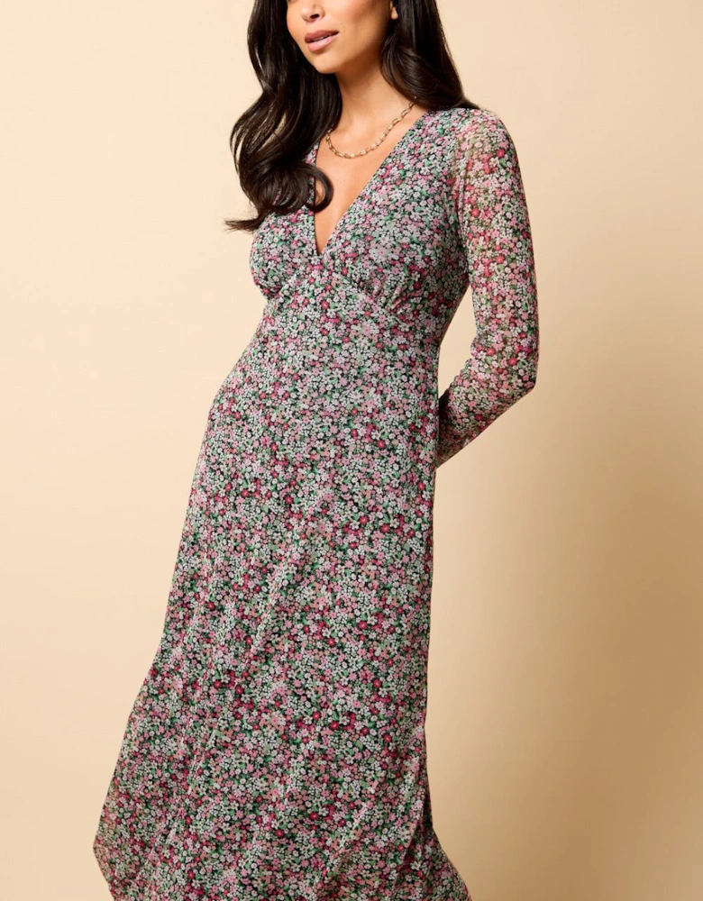 Saffron and Amber Ditsy Floral Print Midi Dress
