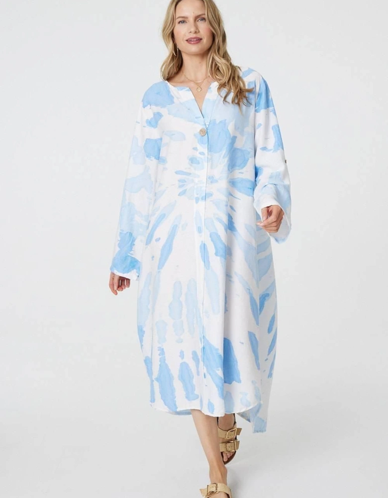 Tie Dye Long Sleeve Midi Tunic Dress